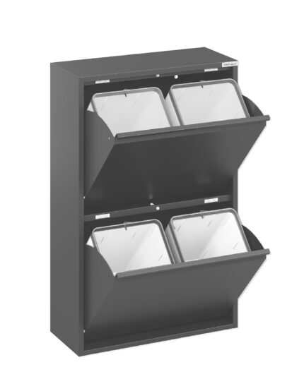 Veehaus® Clark - Prullenbak 4 vakken – Afvalemmer 60 Liter (4x 15L) – Hygiënisch Recyclen – Metaal – Antraciet