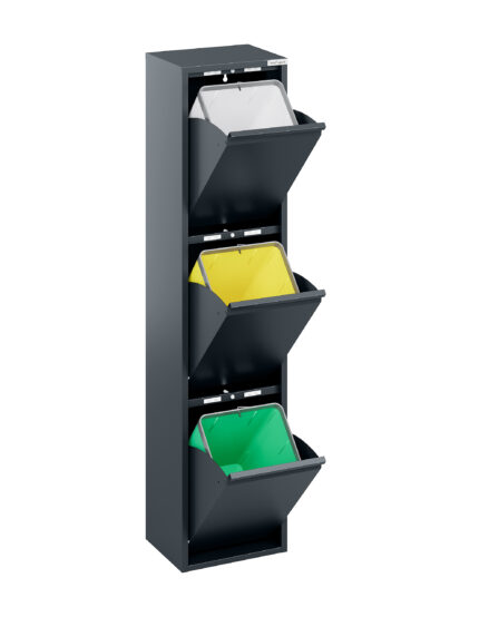 Veehaus® – Monstera - Prullenbak 3 vakken – Afvalemmer 45 Liter (3x 15L) – Hygiënisch Recyclen – Metaal – Antraciet