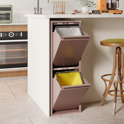 Veehaus® Allen - Prullenbak 2 vakken - Afvalemmer 30 Liter (2x 15L) - Hygienisch Recyclen - Metaal - Roze