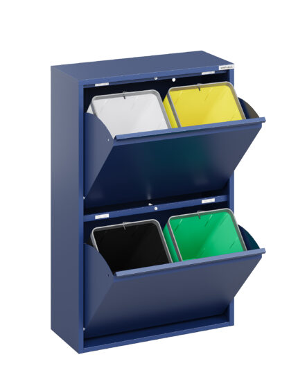 Veehaus® Clark - Prullenbak 4 vakken - Afvalemmer 60 Liter (4x 15L) - Hygienisch Recyclen - Metaal - Denim