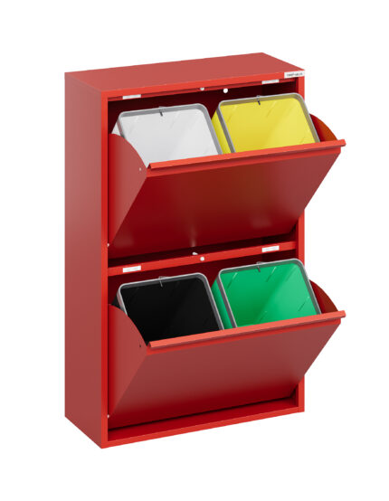 Veehaus® Clark - Prullenbak 4 vakken - Rood -Afvalemmer 60 Liter (4x 15L) - Hygienisch Recyclen - Metaal - Rood